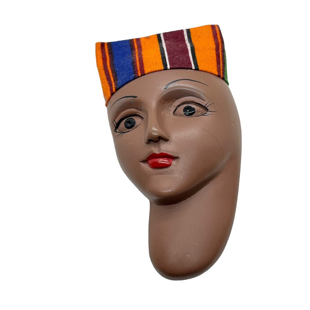African Queen Brooch Pin Kente Kufi Hat Acrylic Vintage Retro Style Glued Pin